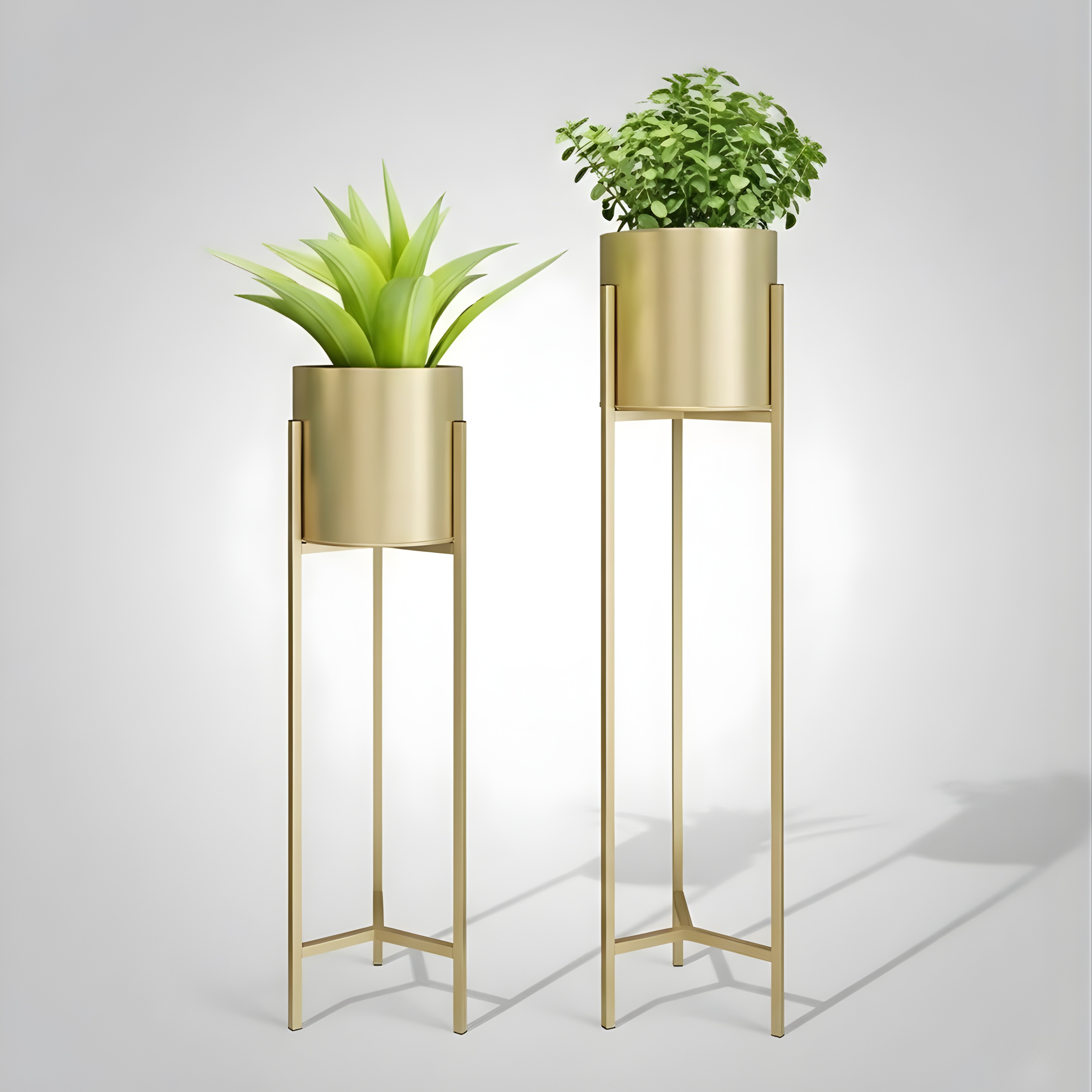 Indoor Metal Plant Stand with Gold Pot | Floor Planter Set of 2 for Living Room & Balcony