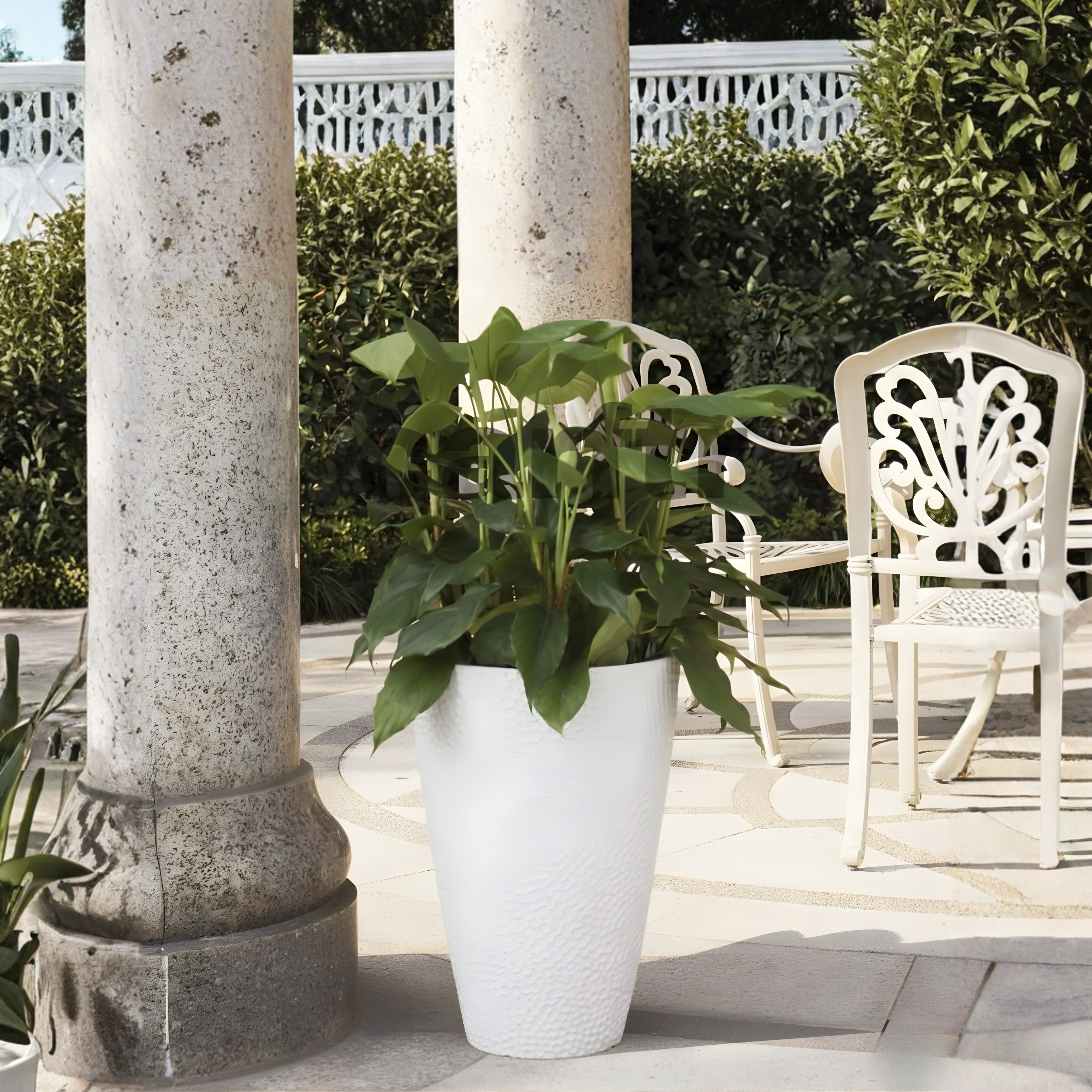 20 Inch Hammered Metal Tall Planter for Indoor & Outdoor Balcony, Patio & Garden