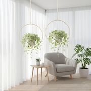 Set of 2 Gold Metal Hanging Planters | Boho Diamond & Circle Wall Plant Holders
