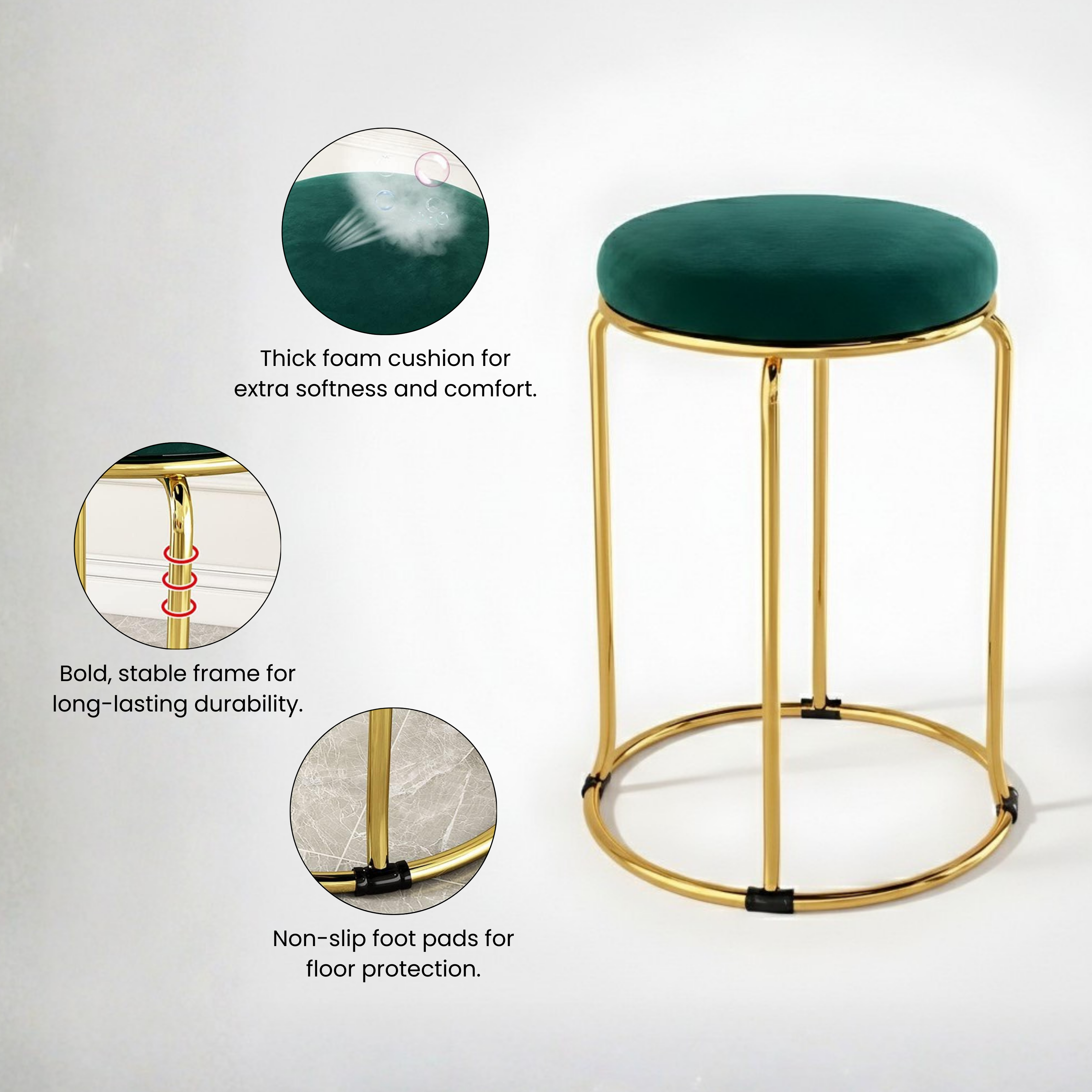 Velvet Stool with Multiple Colour Options | Perfect for Living Room & Bedroom