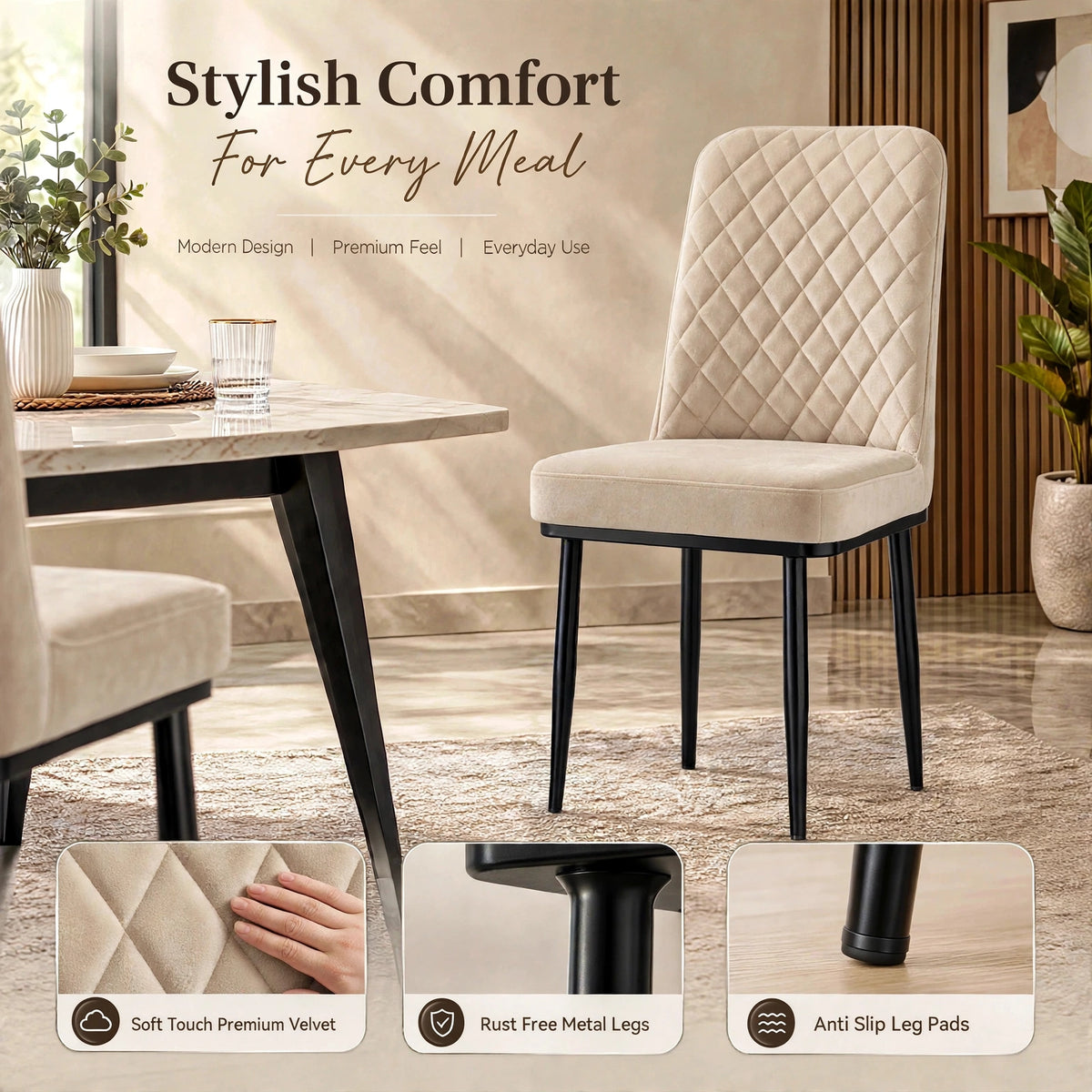 Nutech Impex Modern Quilted Dining Chair | Elegant Multipurpose Seating for Home & Dining