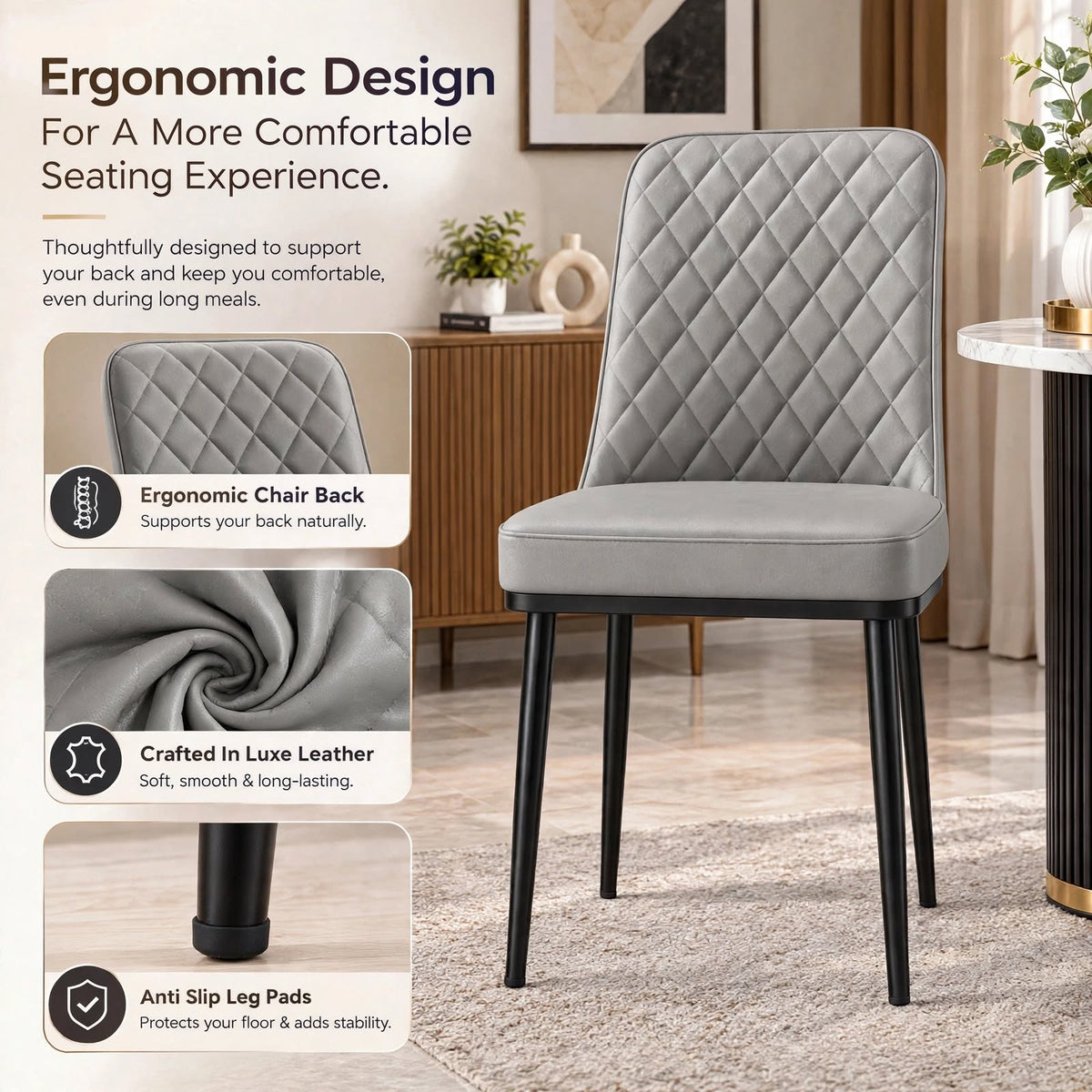 Nutech Impex Modern Quilted Dining Chair | Elegant Multipurpose Seating for Home & Dining