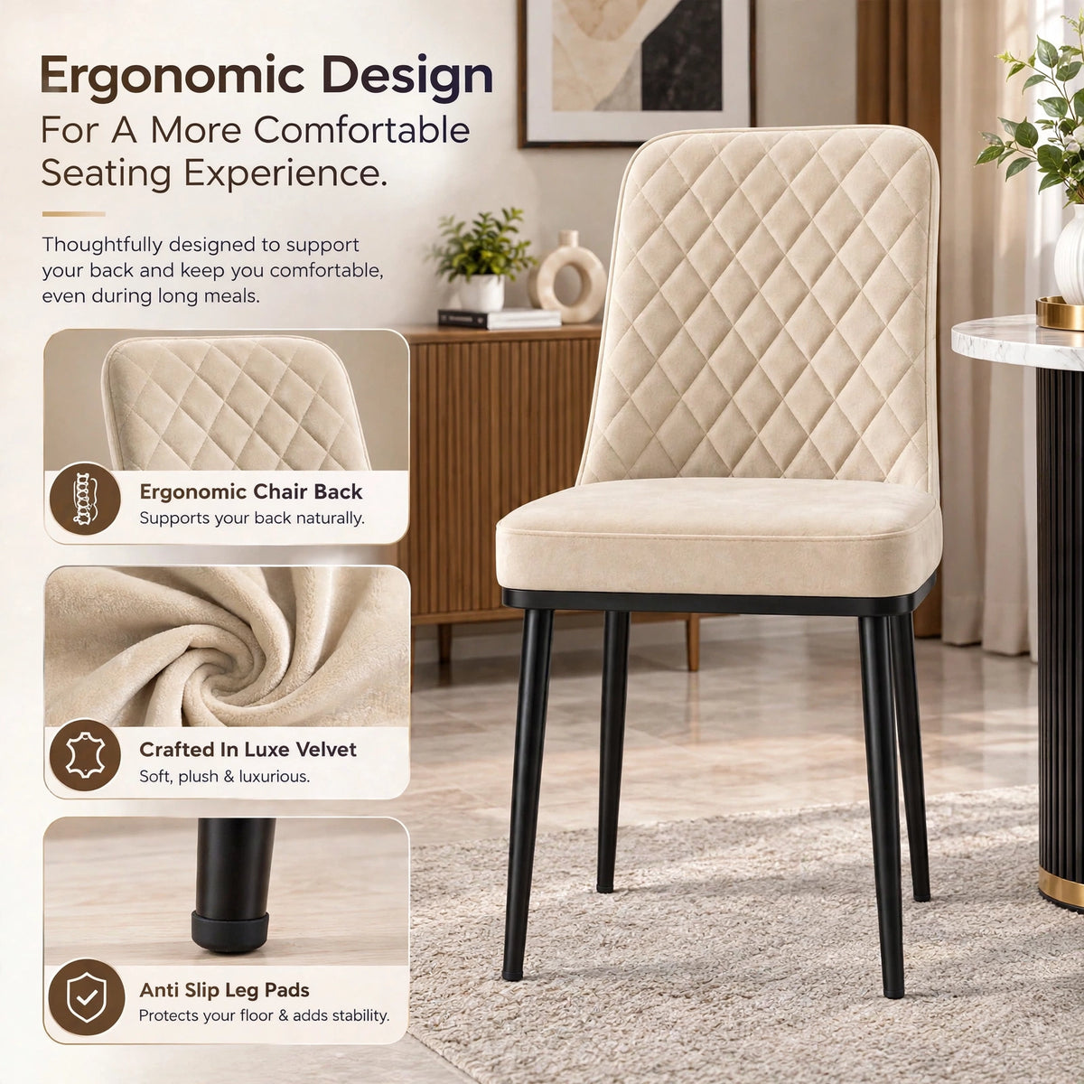 Nutech Impex Modern Quilted Dining Chair | Elegant Multipurpose Seating for Home & Dining
