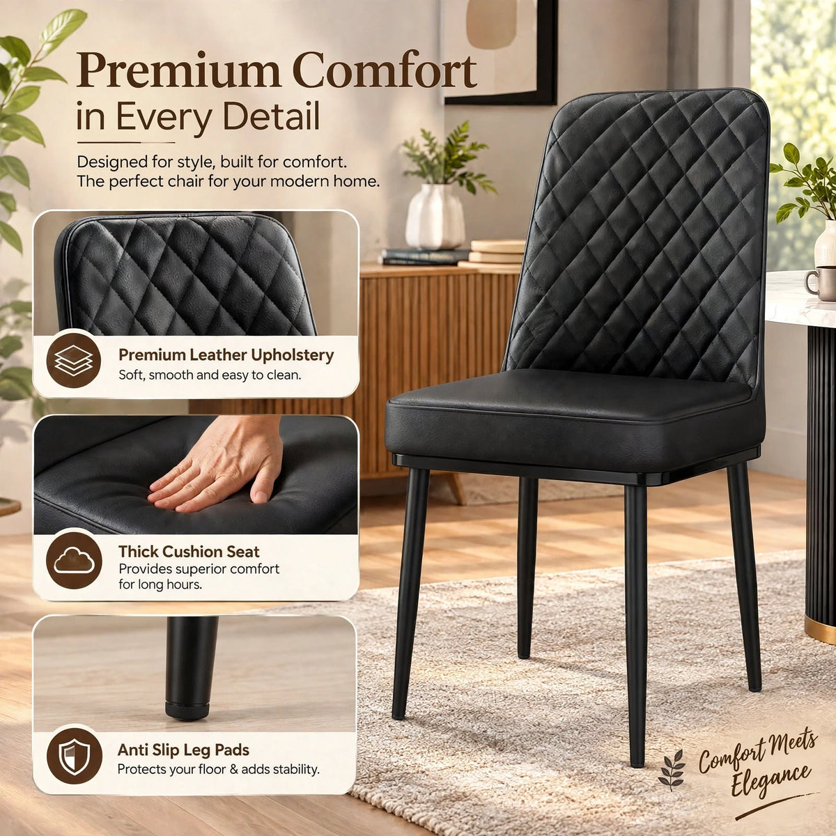 Nutech Impex Modern Quilted Dining Chair | Elegant Multipurpose Seating for Home & Dining