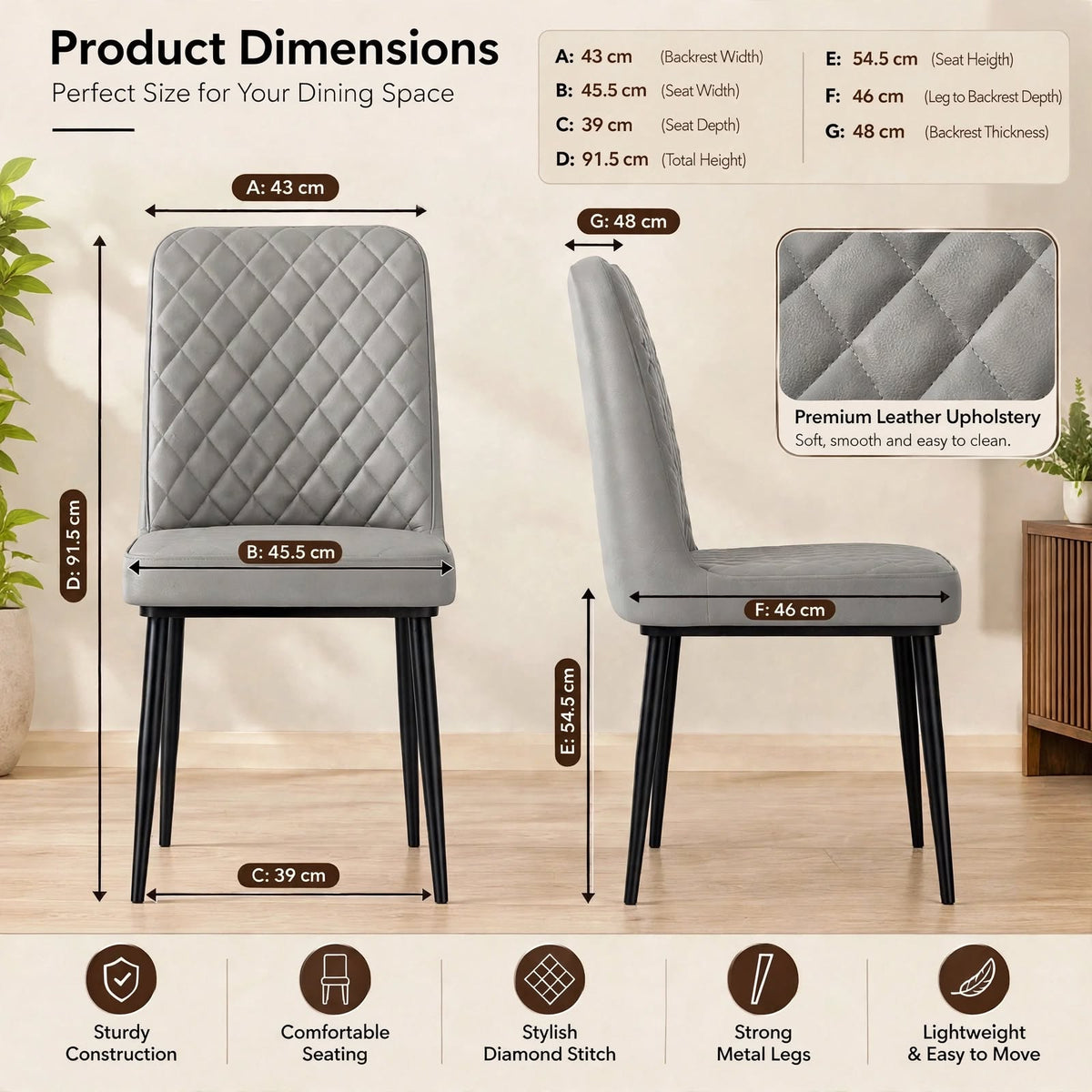 Nutech Impex Modern Quilted Dining Chair | Elegant Multipurpose Seating for Home & Dining