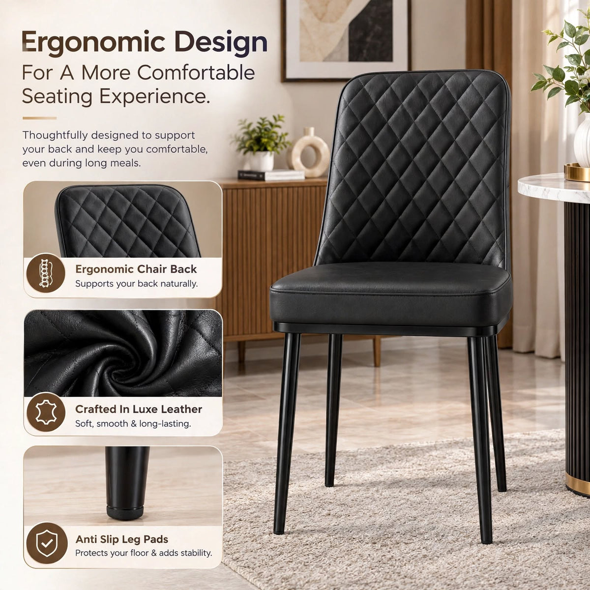Nutech Impex Modern Quilted Dining Chair | Elegant Multipurpose Seating for Home & Dining