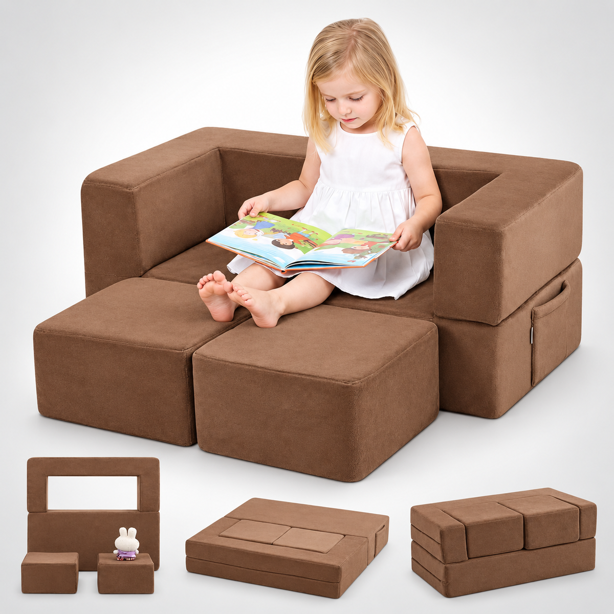 Nutech Decor Corduroy Kids Play Couch – Modular Toddler Sofa for Play, Reading & Relaxing