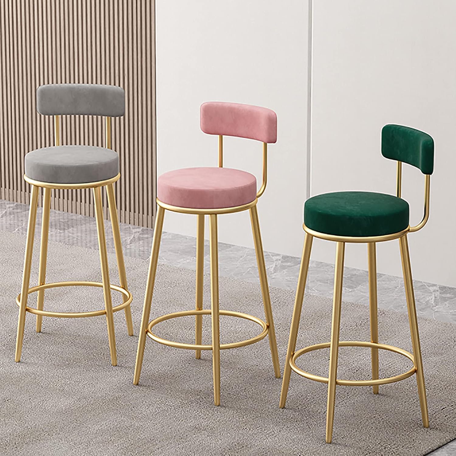 Nutech Decor Velvet Counter Height Bar Stool with Padded Backrest with Black & Gold Legs | Kitchen & Bar Seating