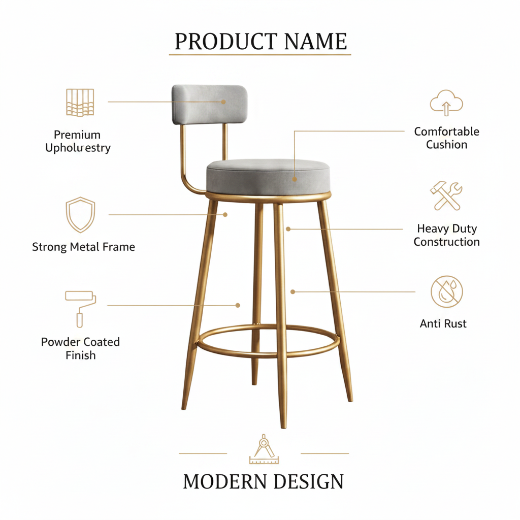Nutech Decor Velvet Counter Height Bar Stool with Padded Backrest with Black & Gold Legs | Kitchen & Bar Seating