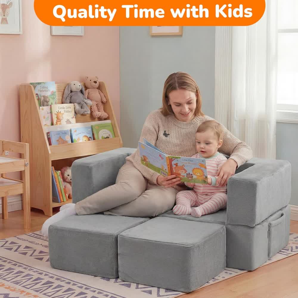 Nutech Decor Corduroy Kids Play Couch – Modular Toddler Sofa for Play, Reading & Relaxing