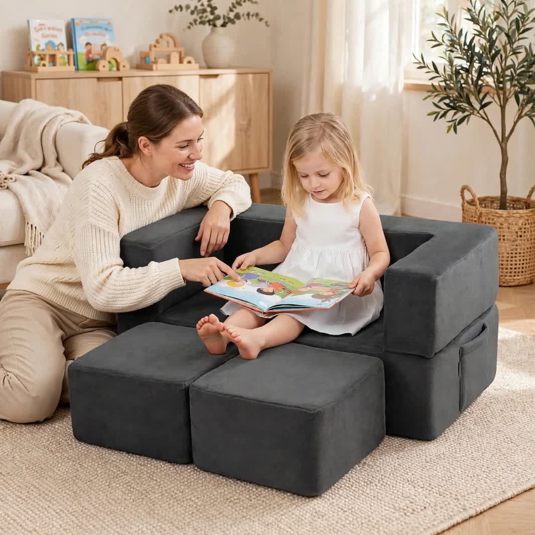 Nutech Decor Corduroy Kids Play Couch – Modular Toddler Sofa for Play, Reading & Relaxing