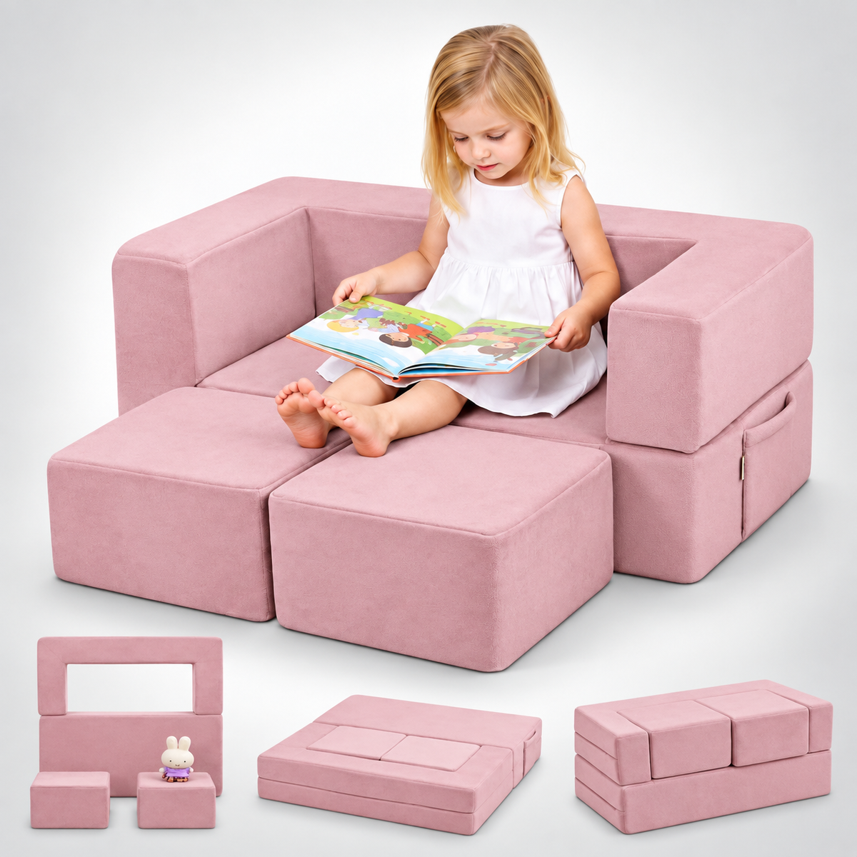 Nutech Decor Corduroy Kids Play Couch – Modular Toddler Sofa for Play, Reading & Relaxing