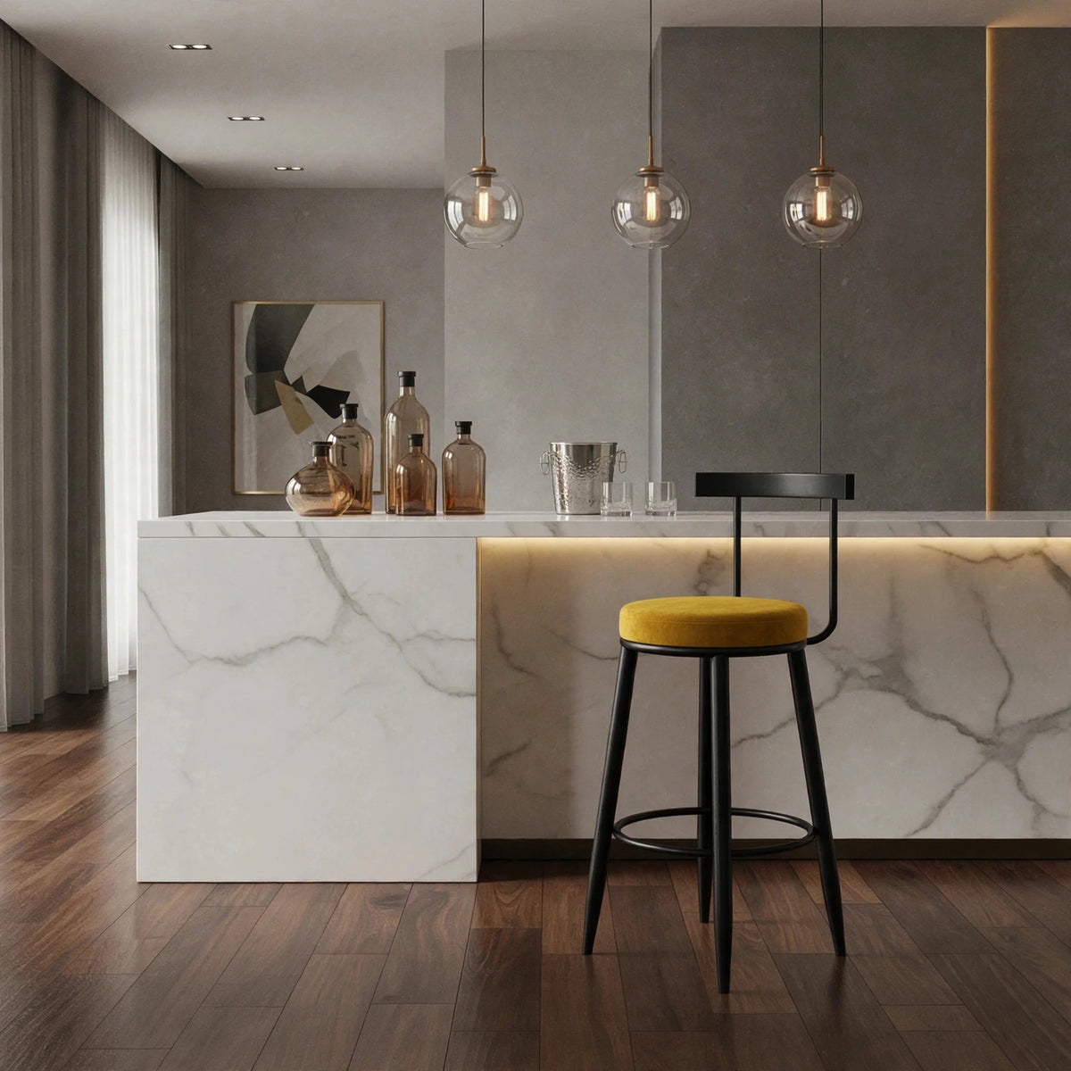 Nutech Decor Velvet Counter Height Bar Stool with Solid Backrest with Black Legs | Kitchen & Bar Seating