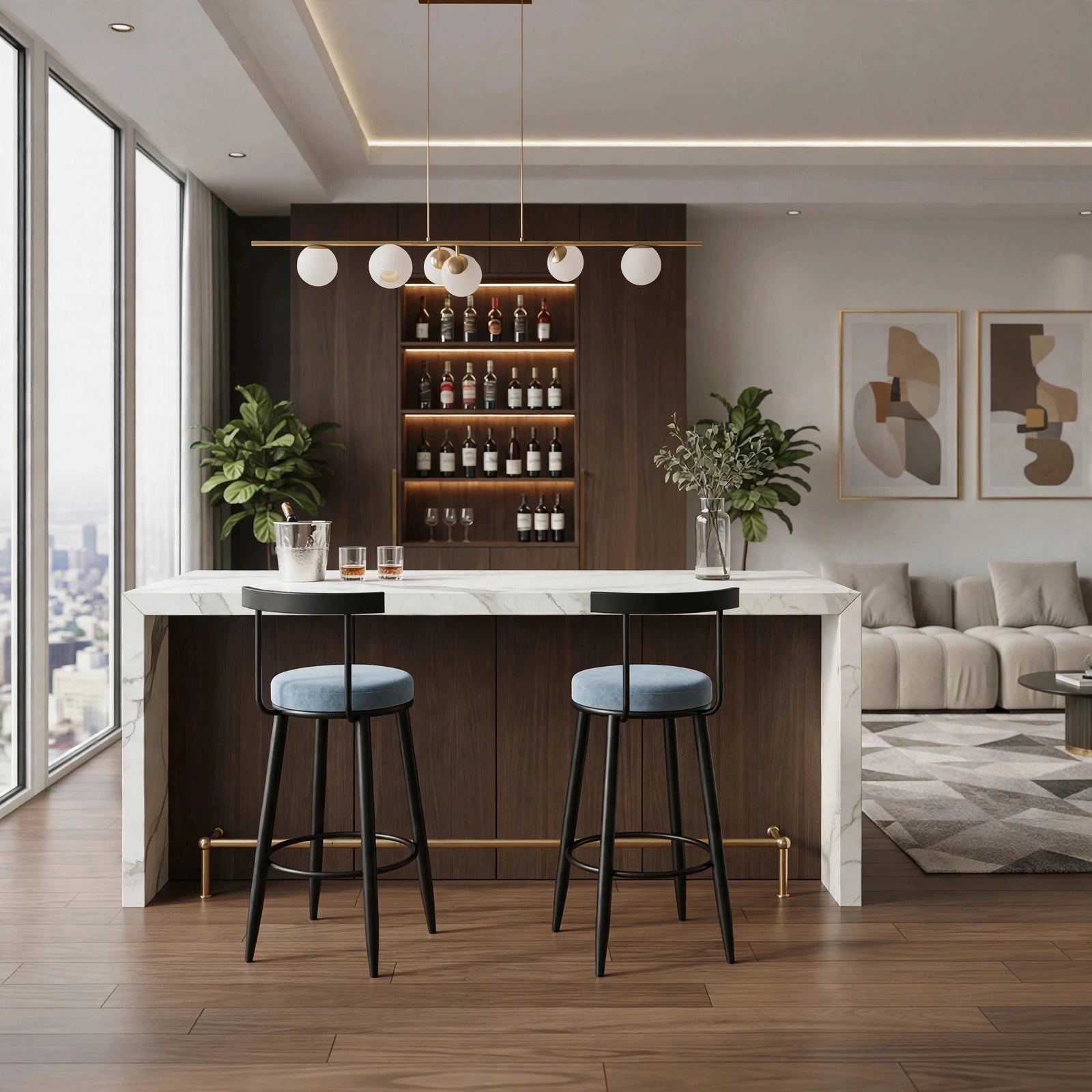 Nutech Decor Velvet Counter Height Bar Stool with Solid Backrest with Black Legs | Kitchen & Bar Seating