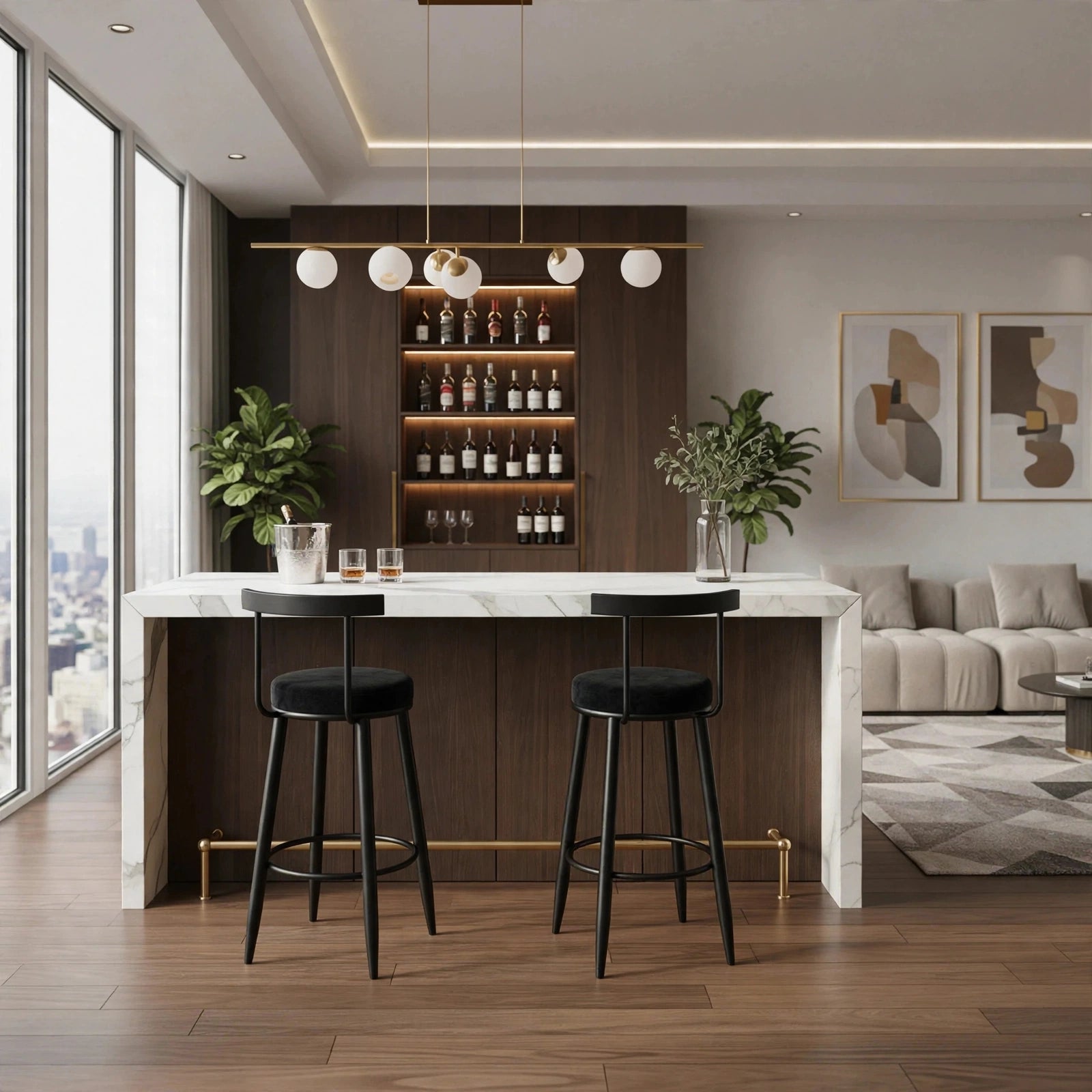 Nutech Decor Velvet Counter Height Bar Stool with Solid Backrest with Black Legs | Kitchen & Bar Seating