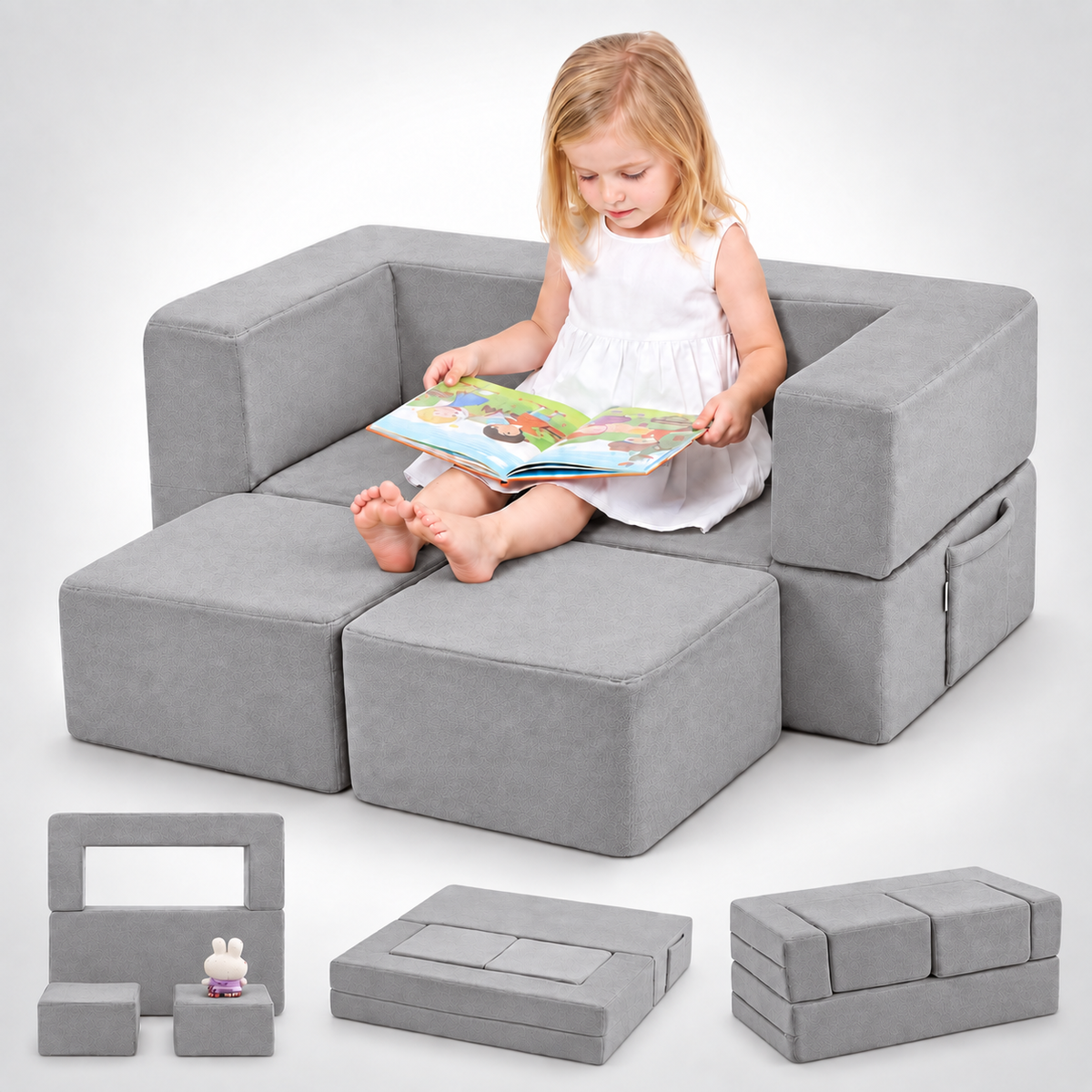 Nutech Decor Corduroy Kids Play Couch – Modular Toddler Sofa for Play, Reading & Relaxing