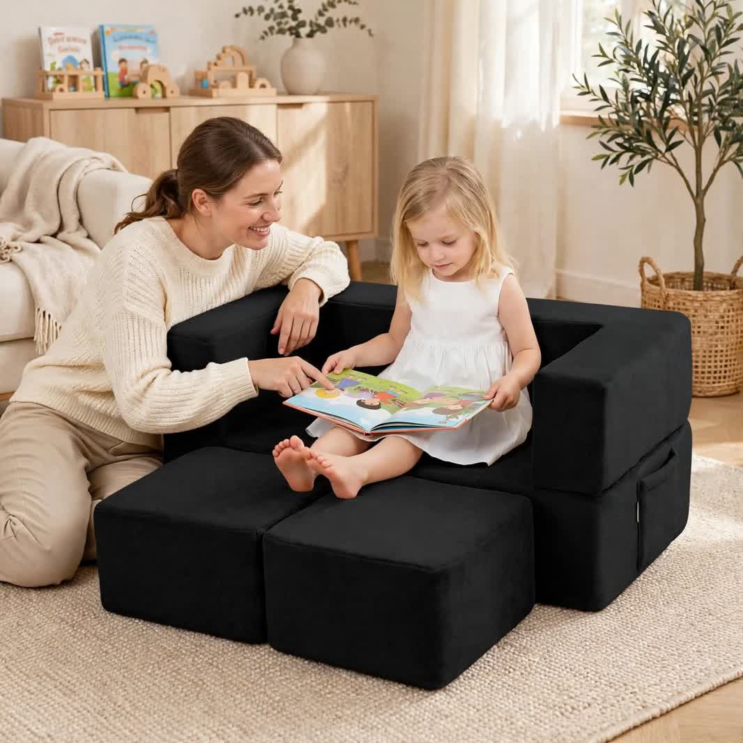 Nutech Decor Corduroy Kids Play Couch – Modular Toddler Sofa for Play, Reading & Relaxing