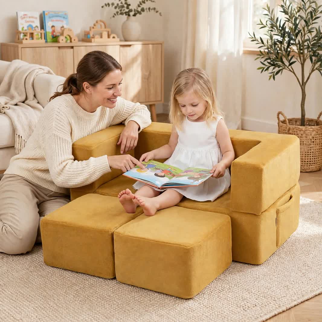 Nutech Decor Corduroy Kids Play Couch – Modular Toddler Sofa for Play, Reading & Relaxing