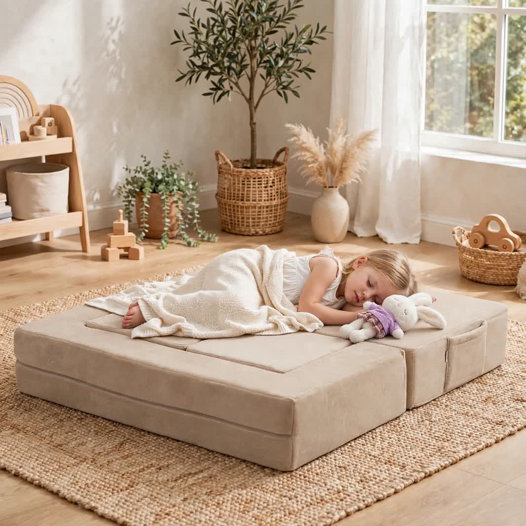 Nutech Decor Corduroy Kids Play Couch – Modular Toddler Sofa for Play, Reading & Relaxing