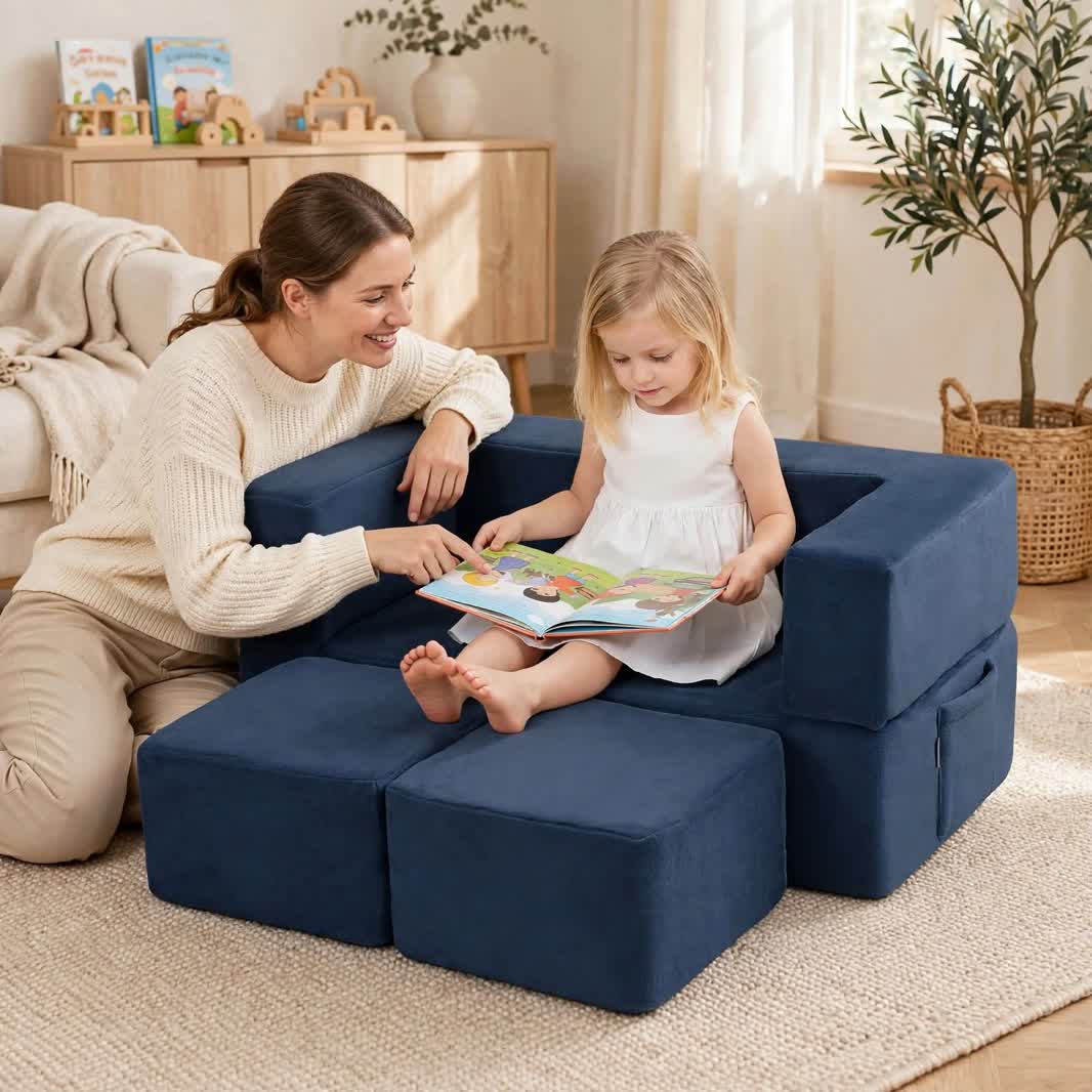 Nutech Decor Corduroy Kids Play Couch – Modular Toddler Sofa for Play, Reading & Relaxing