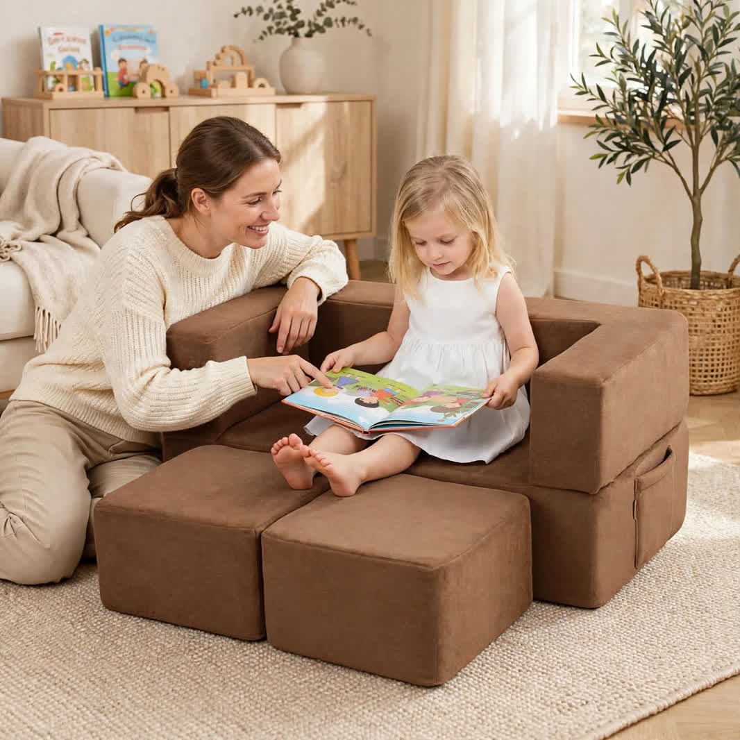 Nutech Decor Corduroy Kids Play Couch – Modular Toddler Sofa for Play, Reading & Relaxing