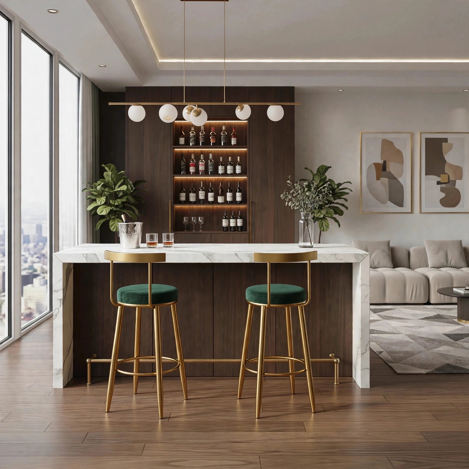 Nutech Decor Velvet Counter Height Bar Stool with Solid Backrest with Gold Legs | Kitchen & Bar Seating