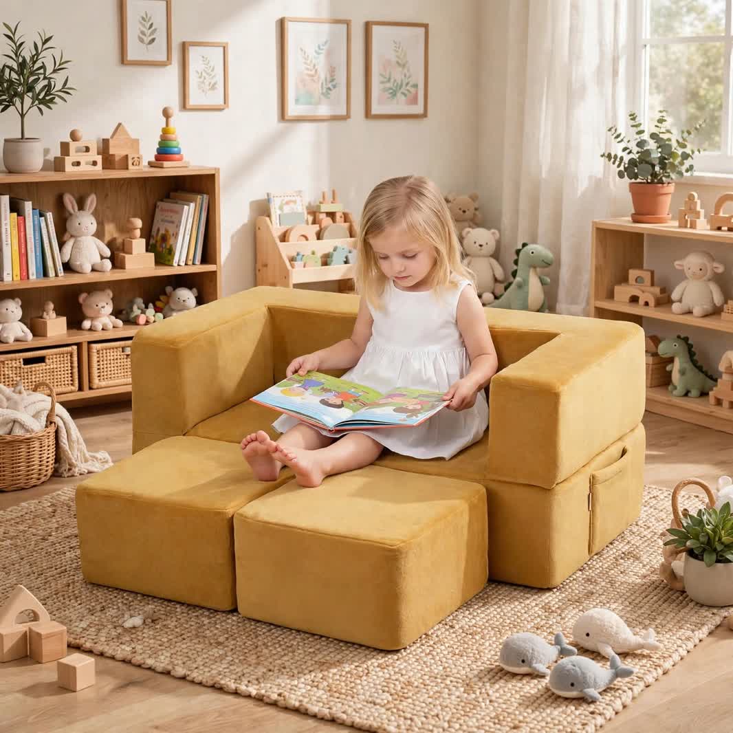 Nutech Decor Corduroy Kids Play Couch – Modular Toddler Sofa for Play, Reading & Relaxing