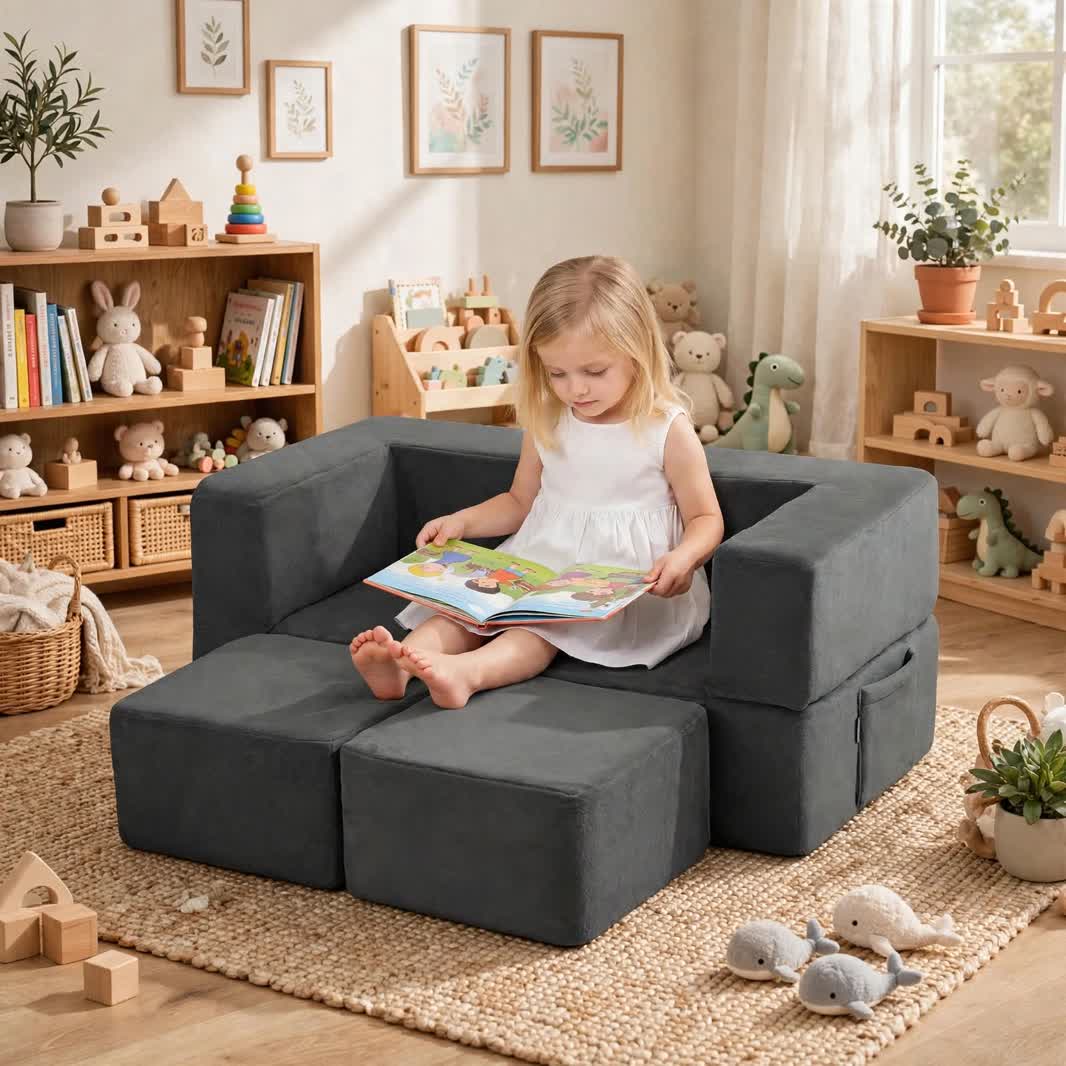 Nutech Decor Corduroy Kids Play Couch – Modular Toddler Sofa for Play, Reading & Relaxing