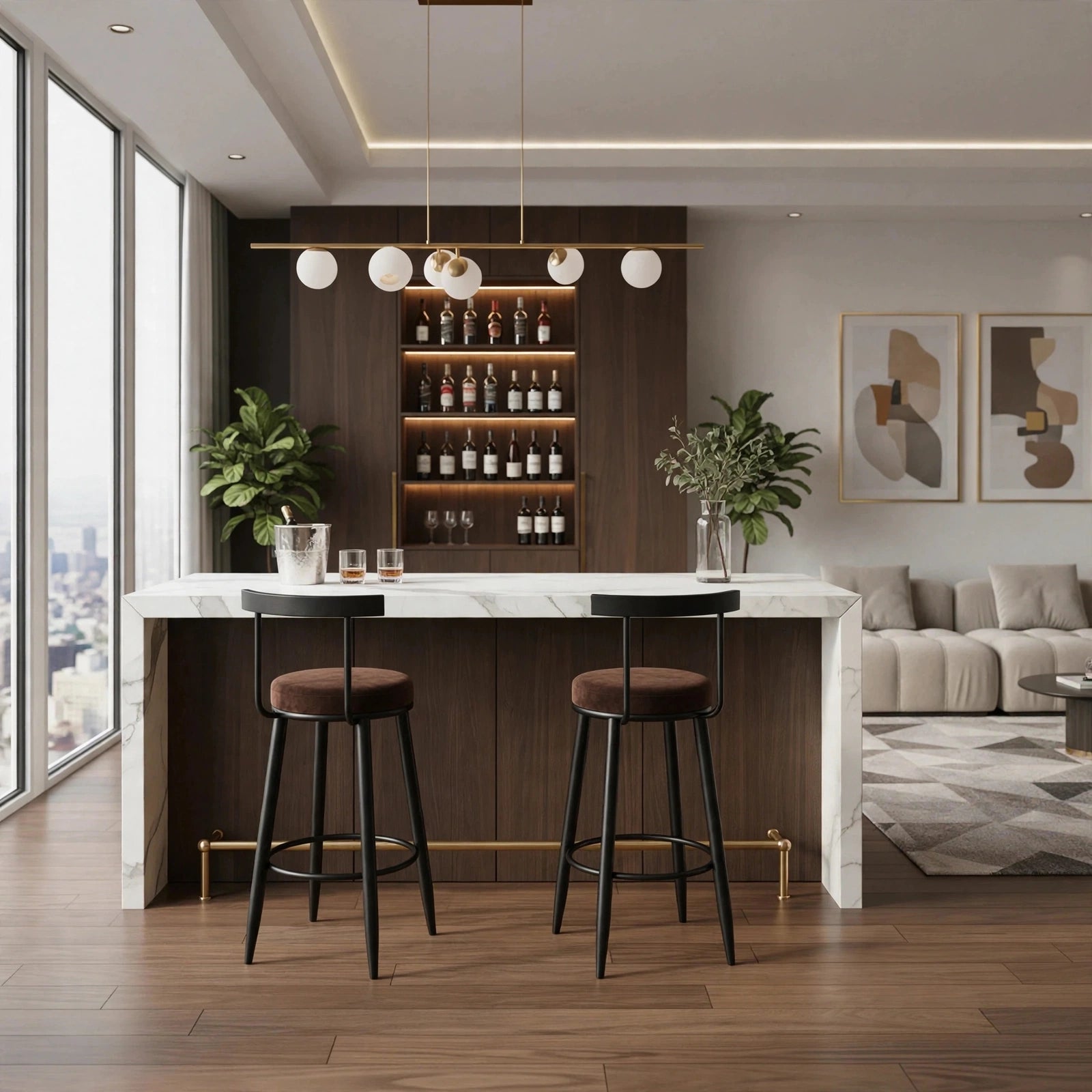 Nutech Decor Velvet Counter Height Bar Stool with Solid Backrest with Black & Gold Legs | Kitchen & Bar Seating