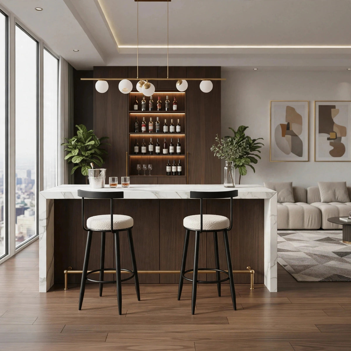 Nutech Decor Velvet Counter Height Bar Stool with Solid Backrest with Black Legs | Kitchen & Bar Seating