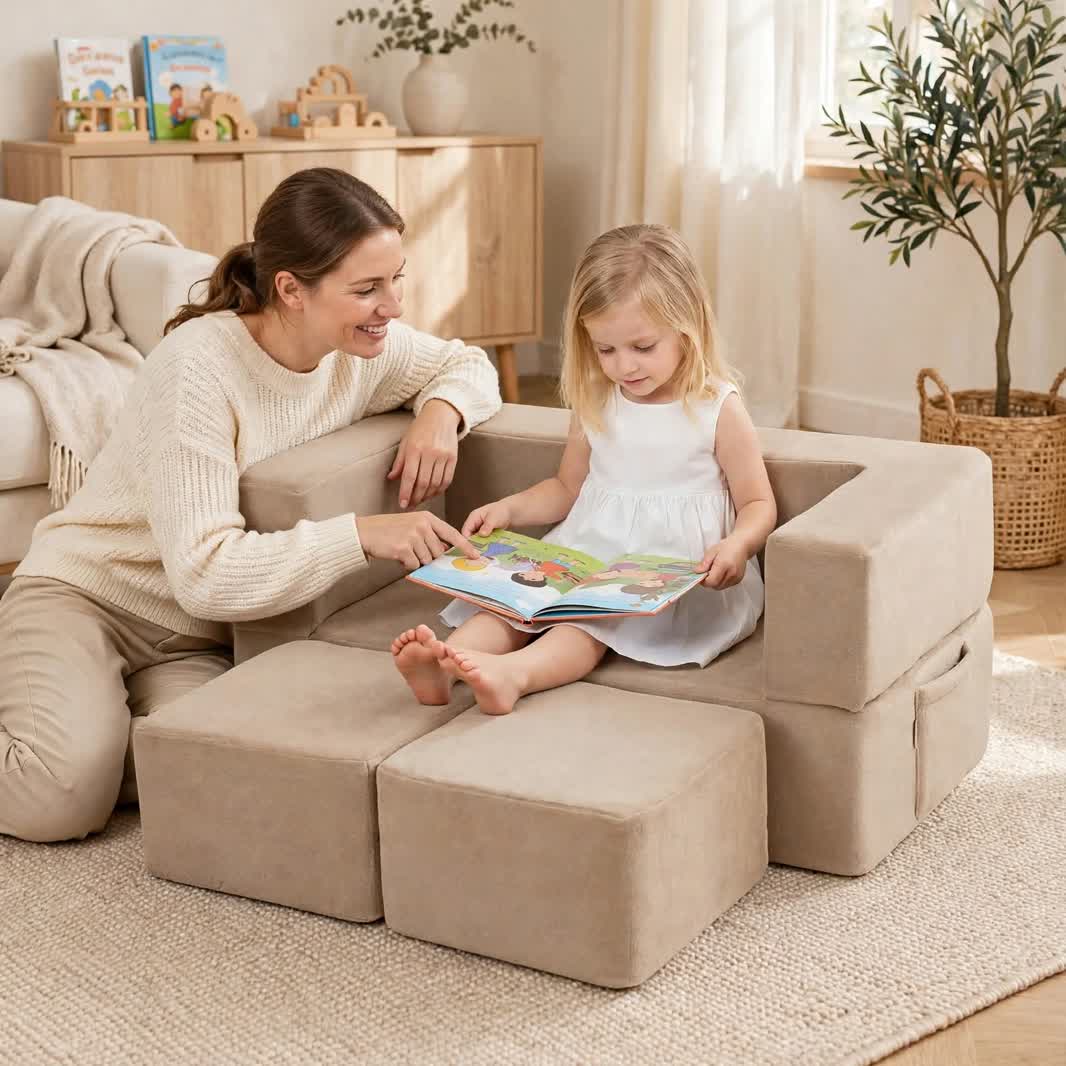 Nutech Decor Corduroy Kids Play Couch – Modular Toddler Sofa for Play, Reading & Relaxing