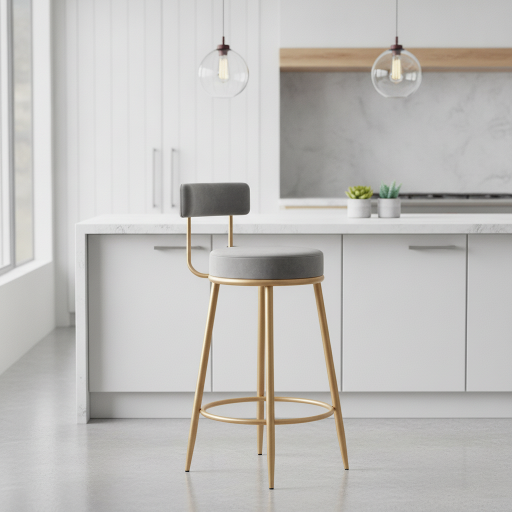Nutech Decor Velvet Counter Height Bar Stool with Padded Backrest with Black & Gold Legs | Kitchen & Bar Seating