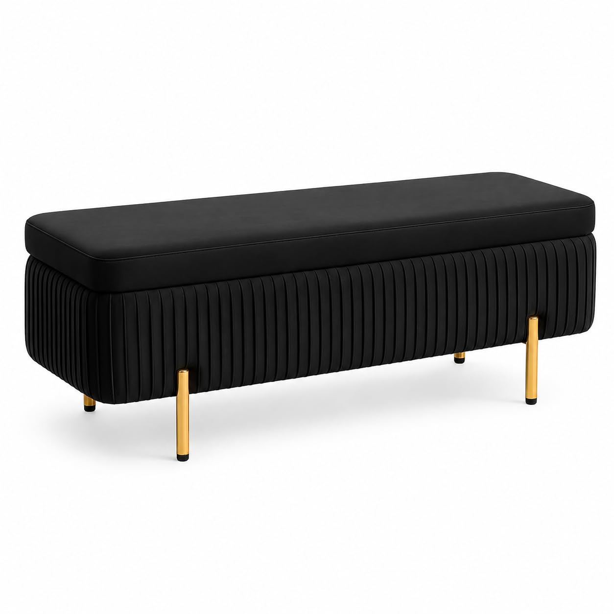 Velvet Upholstered Flip Top Storage Bench, 2-Seater Ottoman with Hidden Storage, Button Tufted, for Bedroom, Living Room, Entryway, Hallway and End of Bed Seating
