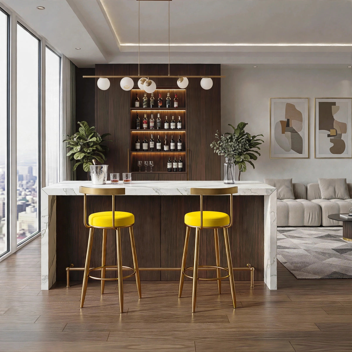 Nutech Decor Velvet Counter Height Bar Stool with Solid Backrest with Gold Legs | Kitchen & Bar Seating
