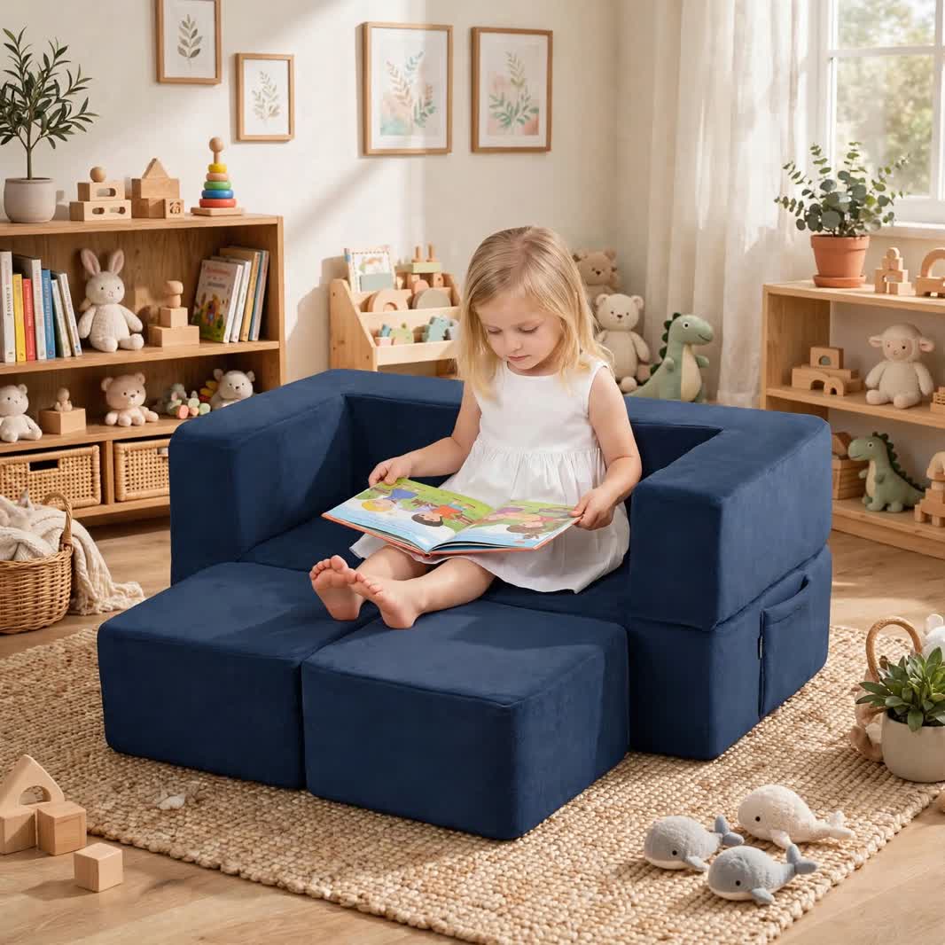 Nutech Decor Corduroy Kids Play Couch – Modular Toddler Sofa for Play, Reading & Relaxing