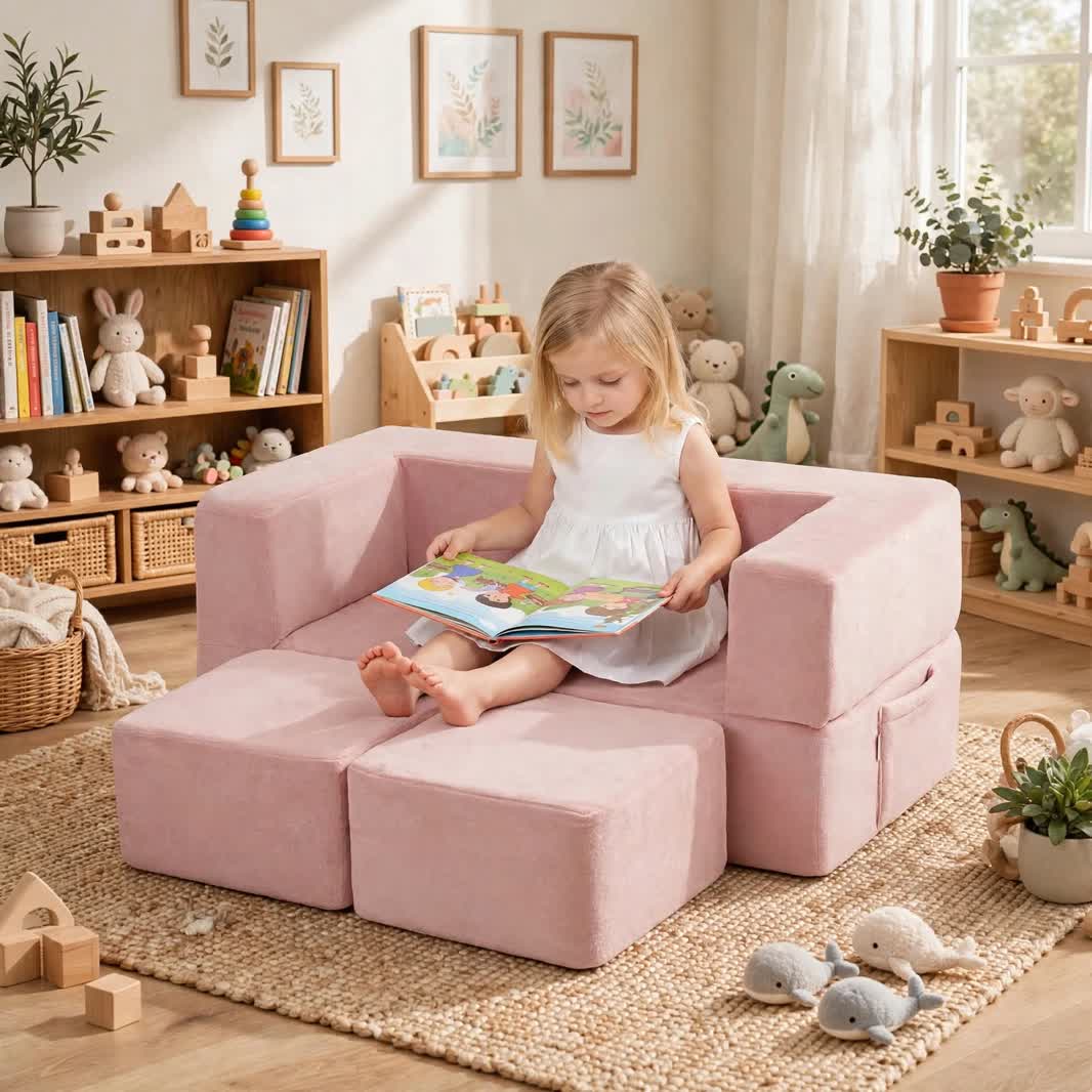 Nutech Decor Corduroy Kids Play Couch – Modular Toddler Sofa for Play, Reading & Relaxing