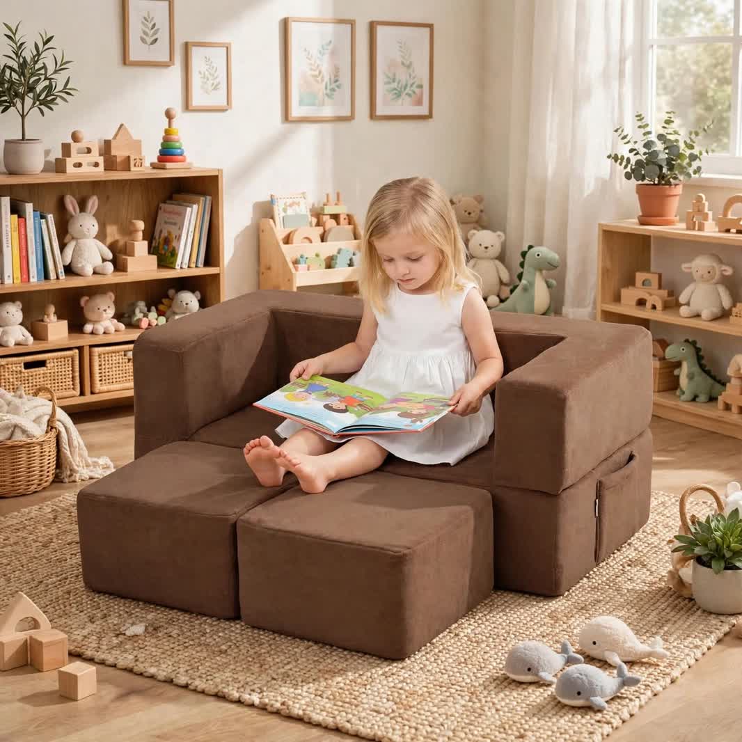 Nutech Decor Corduroy Kids Play Couch – Modular Toddler Sofa for Play, Reading & Relaxing