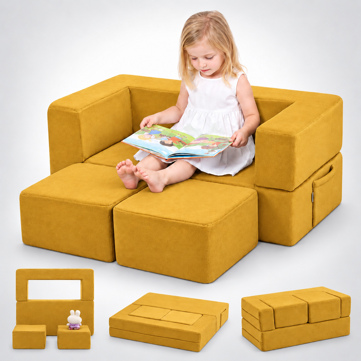 Nutech Decor Corduroy Kids Play Couch – Modular Toddler Sofa for Play, Reading & Relaxing