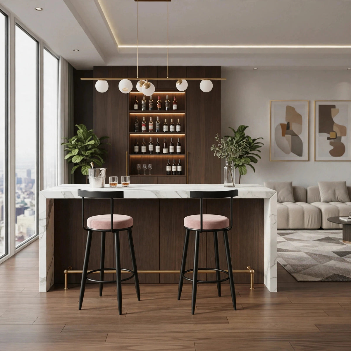 Nutech Decor Velvet Counter Height Bar Stool with Solid Backrest with Black Legs | Kitchen & Bar Seating