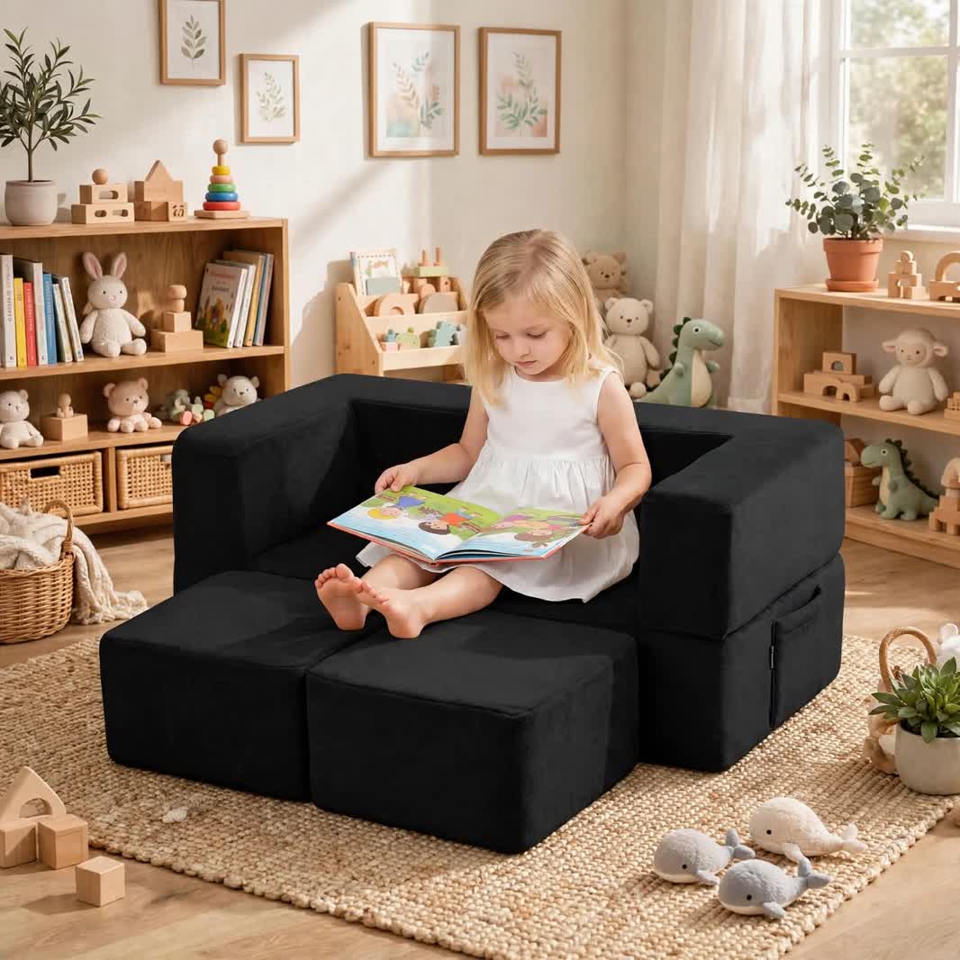 Nutech Decor Corduroy Kids Play Couch – Modular Toddler Sofa for Play, Reading & Relaxing