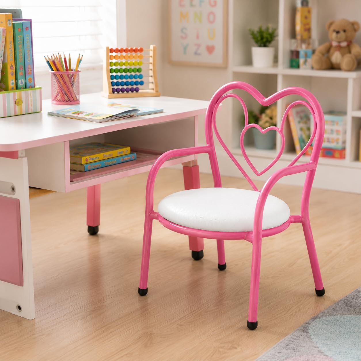 Nutech Decor Heart Kids Chair | Cushioned Metal Study & Activity Chair