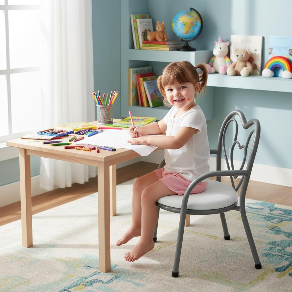 Nutech Decor Heart Kids Chair | Cushioned Metal Study & Activity Chair