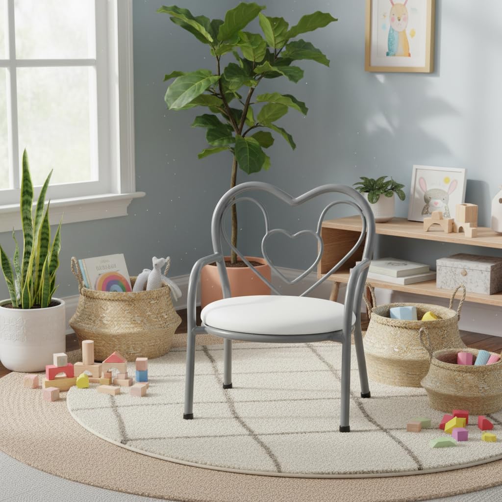 Nutech Decor Heart Kids Chair | Cushioned Metal Study & Activity Chair