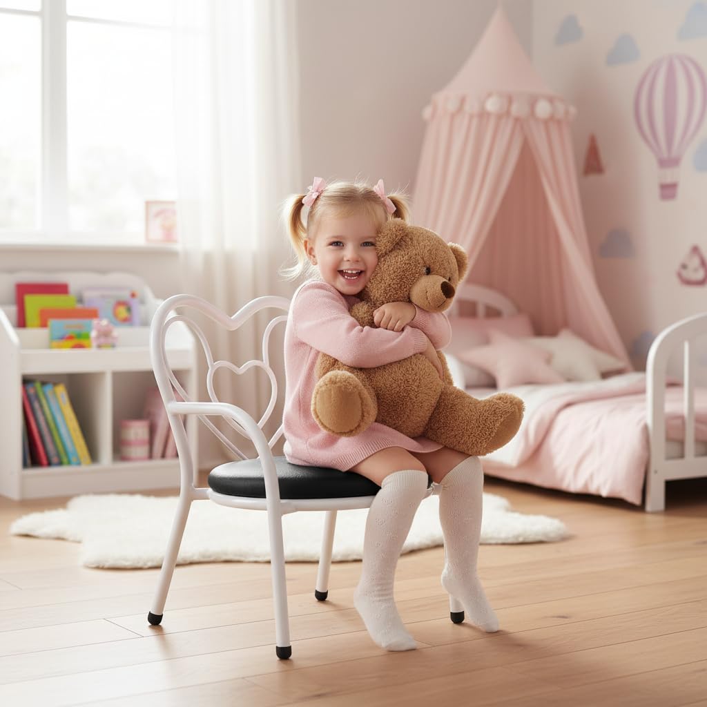 Nutech Decor Heart Kids Chair | Cushioned Metal Study & Activity Chair