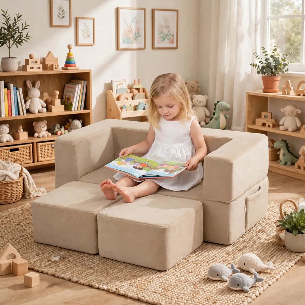 Nutech Decor Corduroy Kids Play Couch – Modular Toddler Sofa for Play, Reading & Relaxing