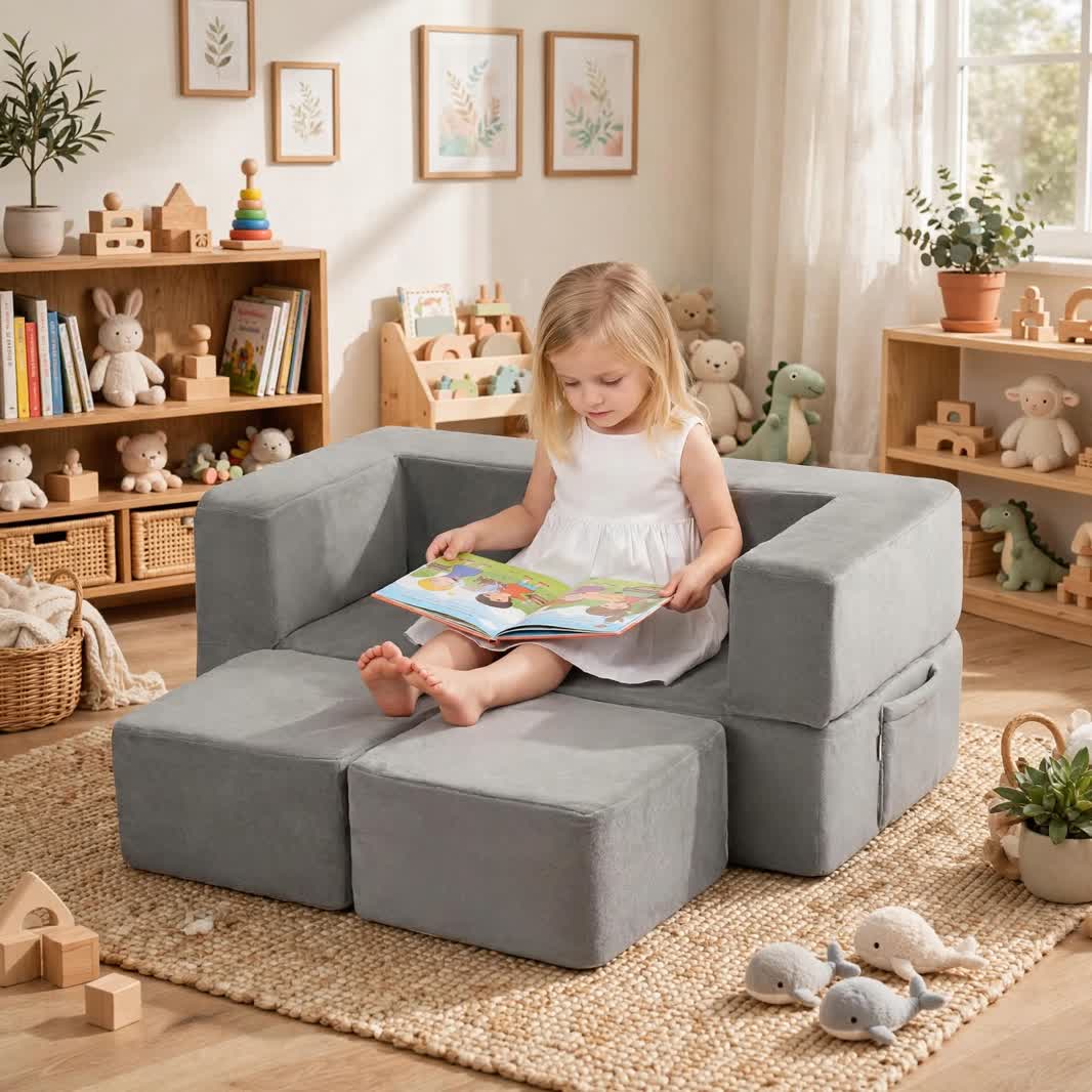 Nutech Decor Corduroy Kids Play Couch – Modular Toddler Sofa for Play, Reading & Relaxing