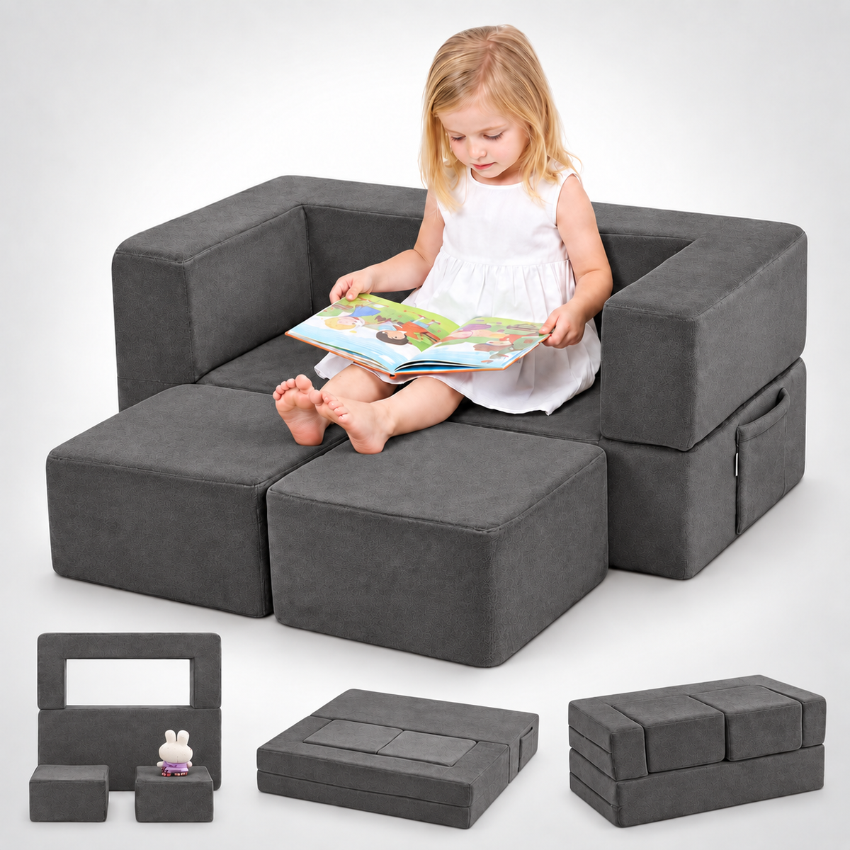 Nutech Decor Corduroy Kids Play Couch – Modular Toddler Sofa for Play, Reading & Relaxing