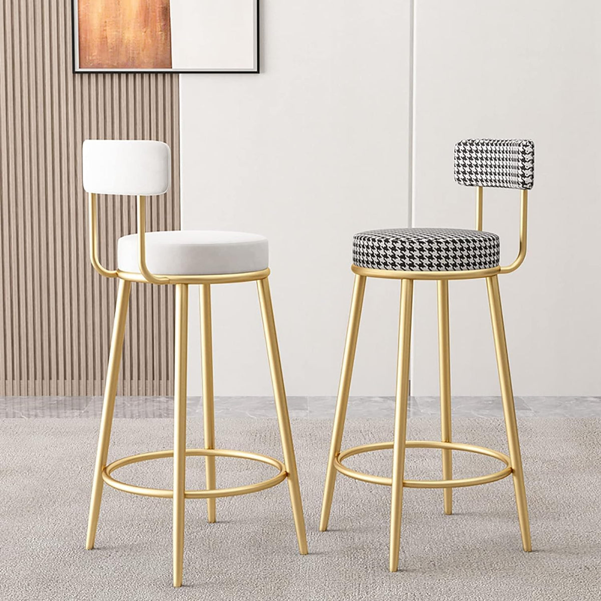 Nutech Decor Velvet Counter Height Bar Stool with Padded Backrest with Black & Gold Legs | Kitchen & Bar Seating