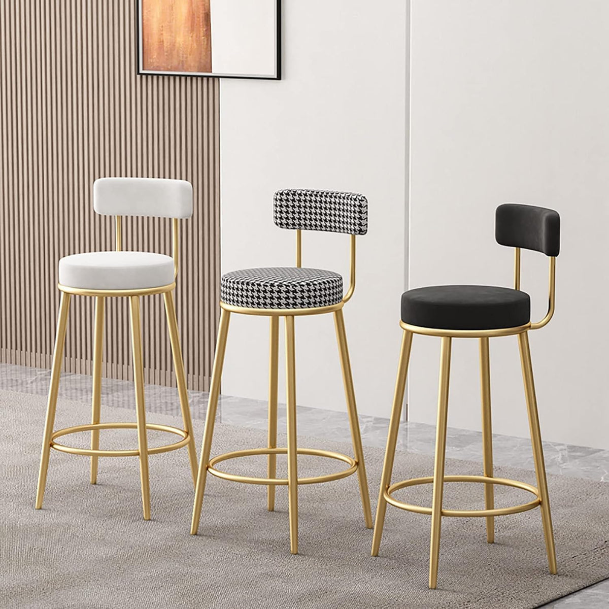 Nutech Decor Velvet Counter Height Bar Stool with Padded Backrest with Black & Gold Legs | Kitchen & Bar Seating