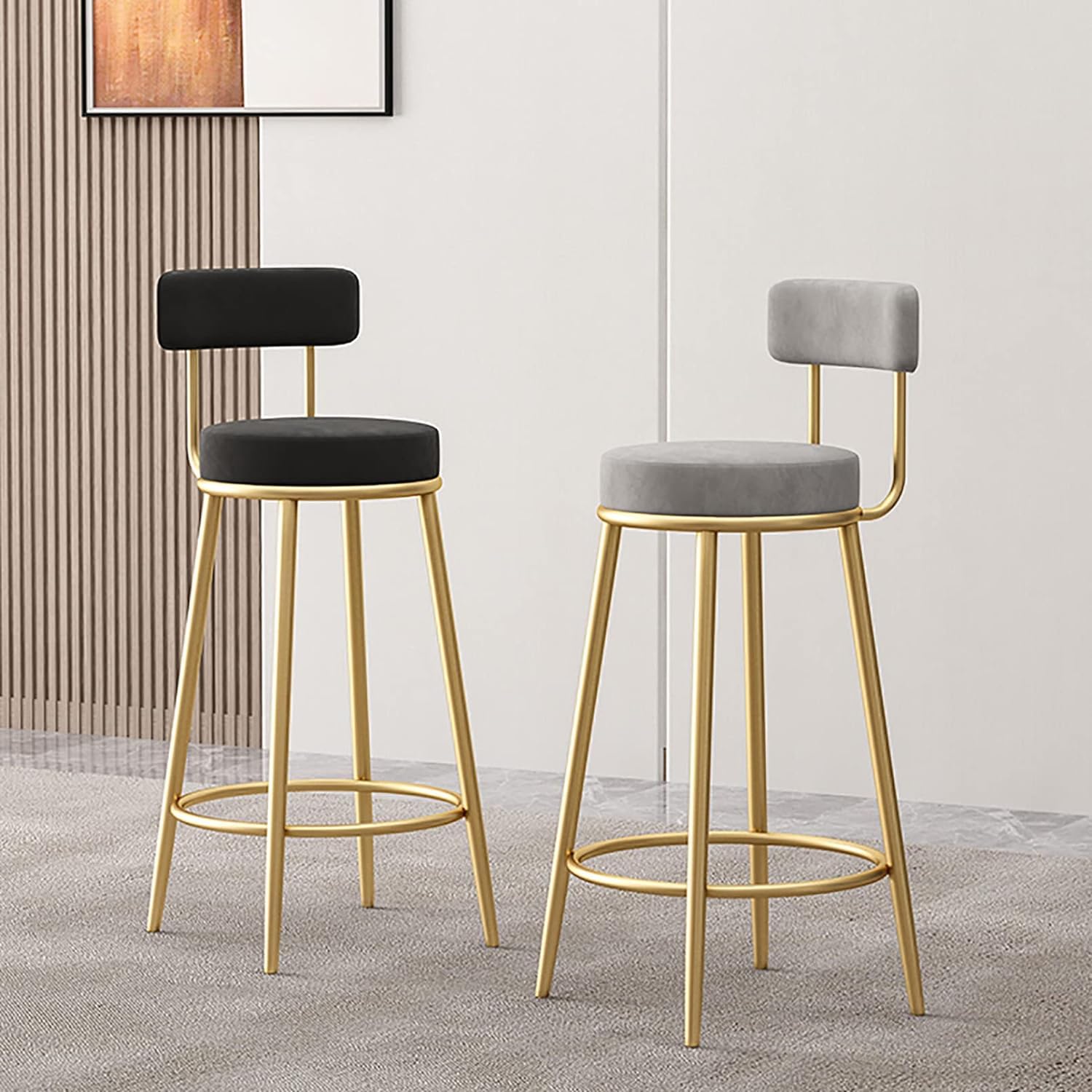 Nutech Decor Velvet Counter Height Bar Stool with Padded Backrest with Black & Gold Legs | Kitchen & Bar Seating
